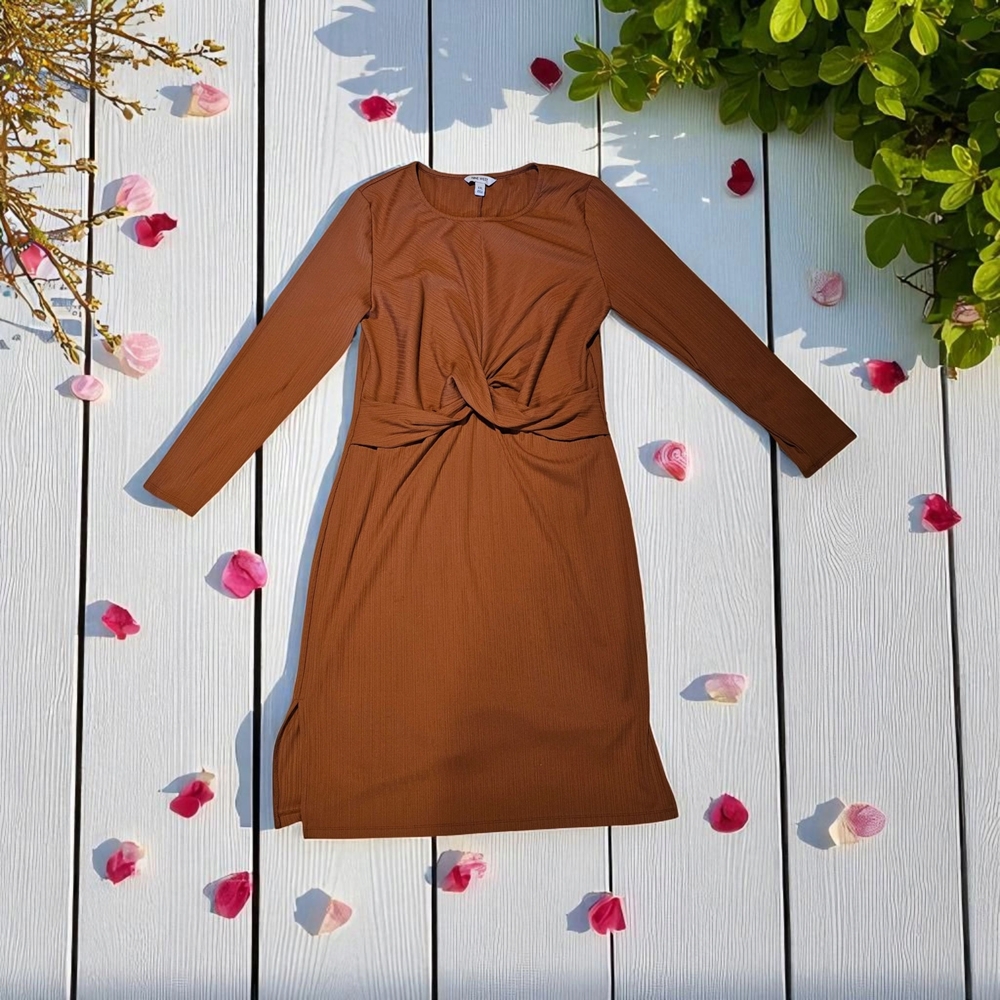 Nine West Elegant Brown Long-Sleeve Dress